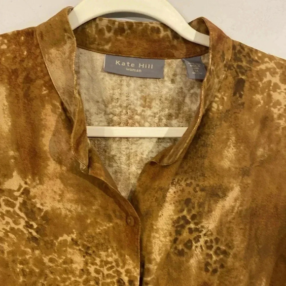 Kate Hill Silk Animal Print Long Sleeve Button Down Blouse Size 1X - Picture 2 of 7